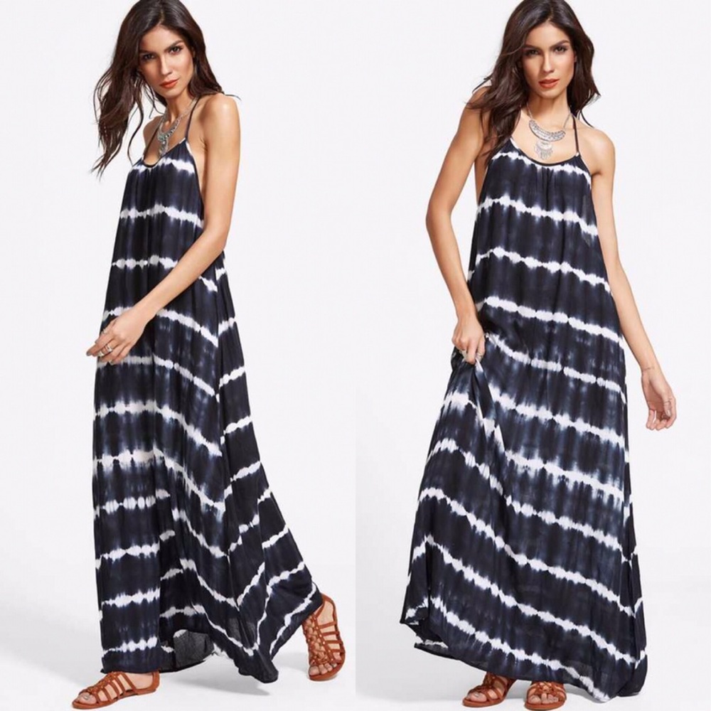 Open Y Back Tie Dye Maxi Dress Midnight - Picture 2 of 7